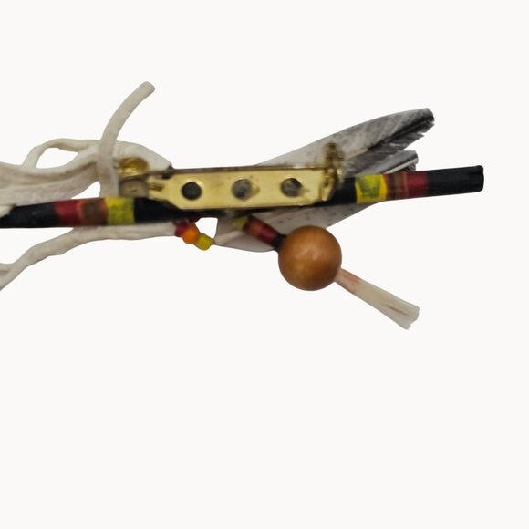 VTG Brooch Native American Feathered Boho Beaded Arrow Point Ethical Art to Wear - Picture 9 of 12